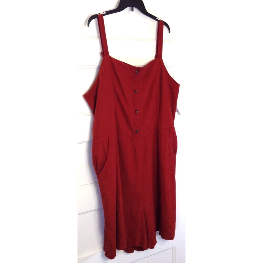 Old Navy Romper Wn 2XLT Rust Orange Short Overalls Back Smocking Pockets Travel - Picture 2 of 13